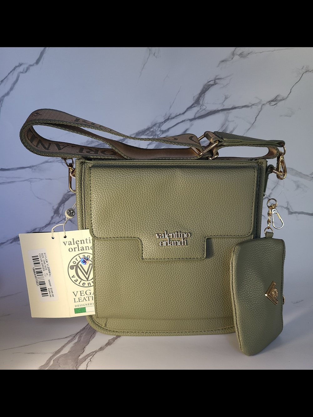 Valentino Orlandi Olive Green Pebbled Crossbody with Detachable Coin Pouch
